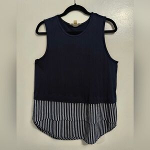 Michael Kors Navy Tank Top with Striped Hem Sz.M